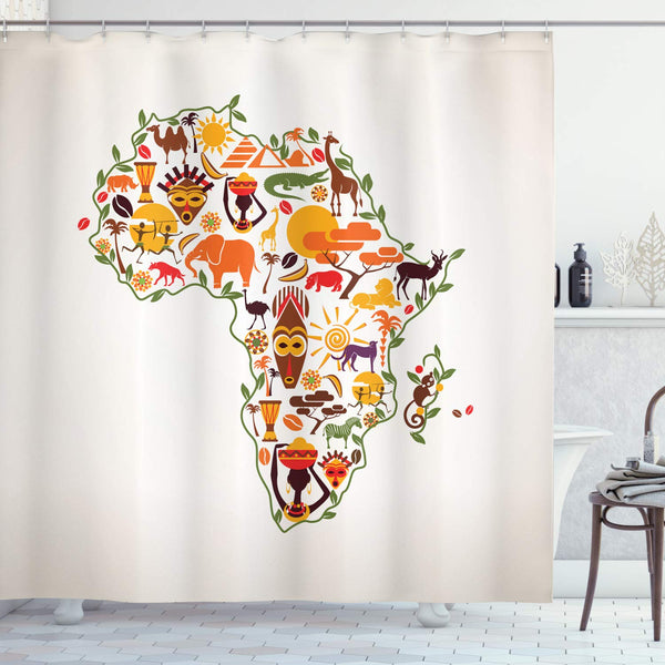 Rideau de douche / Style Carte d'Afrique multicolore